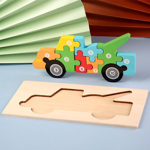 Voiture - Puzzle en bois Montessori pour enfants, Jouets pour tout petits de 2 3 4 5 ans, Puzzle 3D, Jouet de dinosaure éducatif