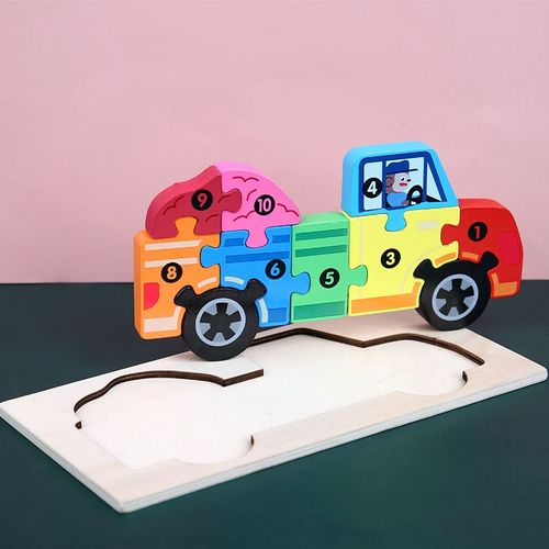 Camion - Puzzle En Bois Montessori Pour Enfants, Jouets Pour Tout Petits De 2 3 4 5 Ans, Puzzle 3d, Jouet De Dinosaure Éducatif