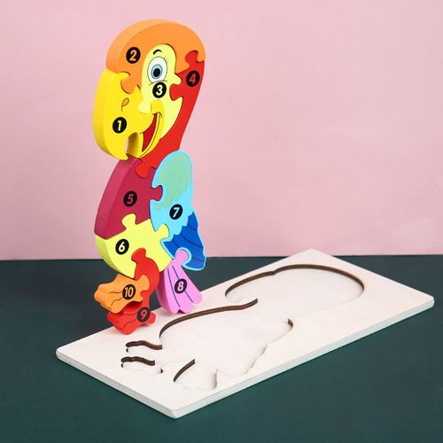 Perroquet - Puzzle en bois Montessori pour enfants, Jouets pour tout petits de 2 3 4 5 ans, Puzzle 3D, Jouet de dinosaure éducatif