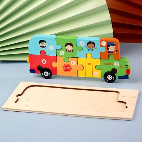 Bus - Puzzle En Bois Montessori Pour Enfants, Jouets Pour Tout Petits De 2 3 4 5 Ans, Puzzle 3d, Jouet De Dinosaure Éducatif