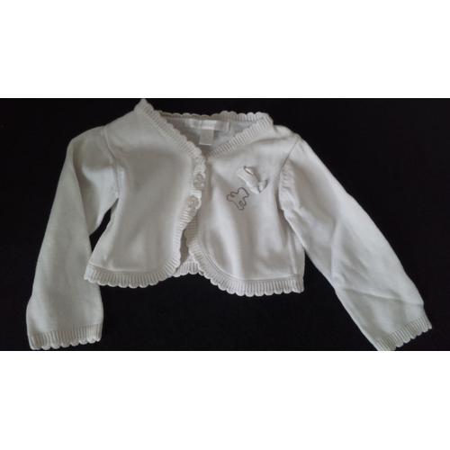 Cardigan / Gilet Bébé Fille Court Blanc " Lulu Castagnette " Taille 6 Mois Idée Cadeau