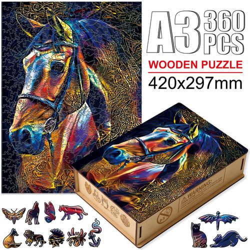 Niuma-W14-A3 - Puzzles Animaux En Bois Colorés, Forme Irrégulière, Chat Chimpanzé, Jeux De Puzzle Pour Adultes Et Enfants, Artisanat De Bricolage, Rhinocéros Coloré