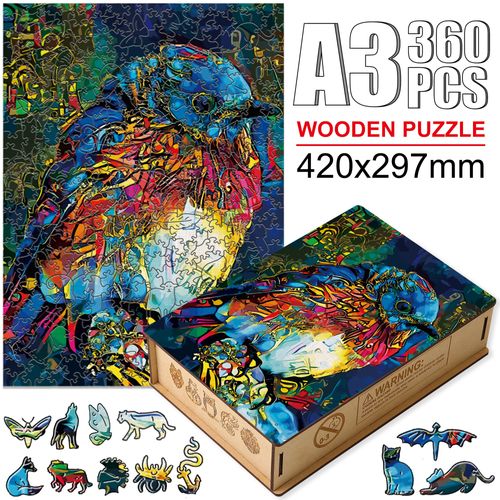 Niao-W15-A3 - Puzzles Animaux En Bois Colorés, Forme Irrégulière, Chat Chimpanzé, Jeux De Puzzle Pour Adultes Et Enfants, Artisanat De Bricolage, Rhinocéros Coloré