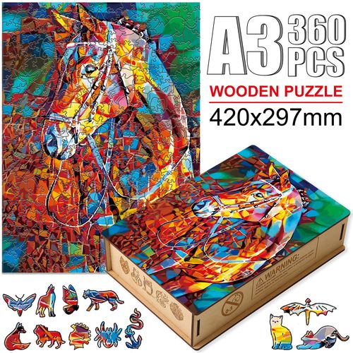 Niuma-W13-A3 - Puzzles Animaux En Bois Colorés, Forme Irrégulière, Chat Chimpanzé, Jeux De Puzzle Pour Adultes Et Enfants, Artisanat De Bricolage, Rhinocéros Coloré