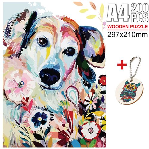 ZK-W04-A4 - Puzzles animaux en bois colorés, Forme irrégulière, Chat chimpanzé, Jeux de puzzle pour adultes et enfants, Artisanat de bricolage, Rhinocéros coloré