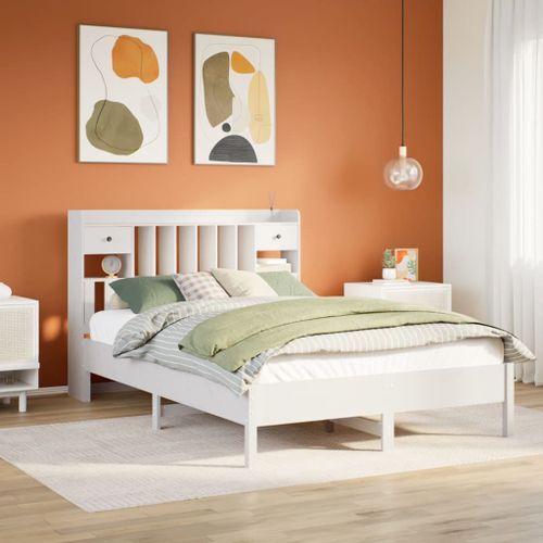 Vidaxl Lit Bibliothèque Sans Matelas Blanc 150x200 Cm Bois Pin Massif