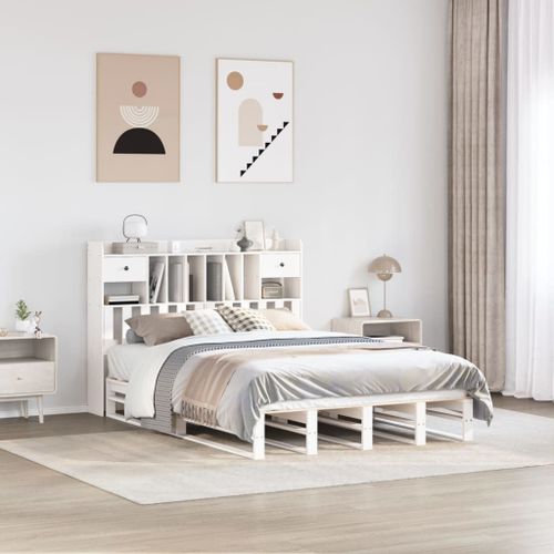 Vidaxl Lit Bibliothèque Sans Matelas Blanc 150x200 Cm Bois Pin Massif