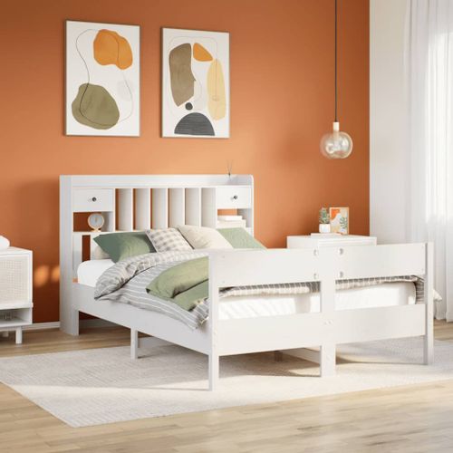 Vidaxl Lit Bibliothèque Sans Matelas Blanc 150x200 Cm Bois Pin Massif