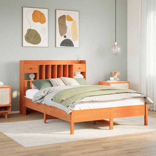 Vidaxl Lit Bibliothèque Sans Matelas Cire Marron 135x190 Cm Pin Massif