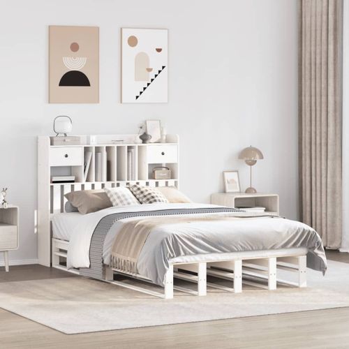 Vidaxl Lit Bibliothèque Sans Matelas Blanc 135x190 Cm Bois Pin Massif