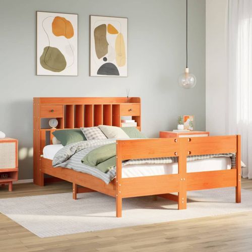 Vidaxl Lit Bibliothèque Sans Matelas Cire Marron 135x190 Cm Pin Massif