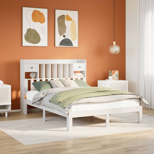 Vidaxl Lit Bibliothèque Sans Matelas Blanc 135x190 Cm Bois Pin Massif