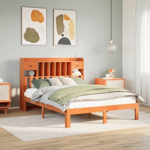 Vidaxl Lit Bibliothèque Sans Matelas Cire Marron 135x190 Cm Pin Massif
