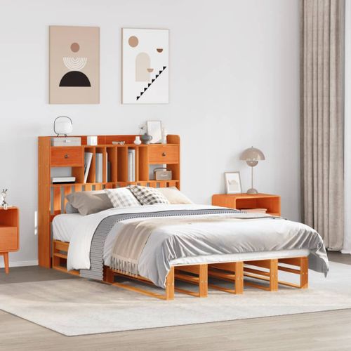 Vidaxl Lit Bibliothèque Sans Matelas Cire Marron 135x190 Cm Pin Massif