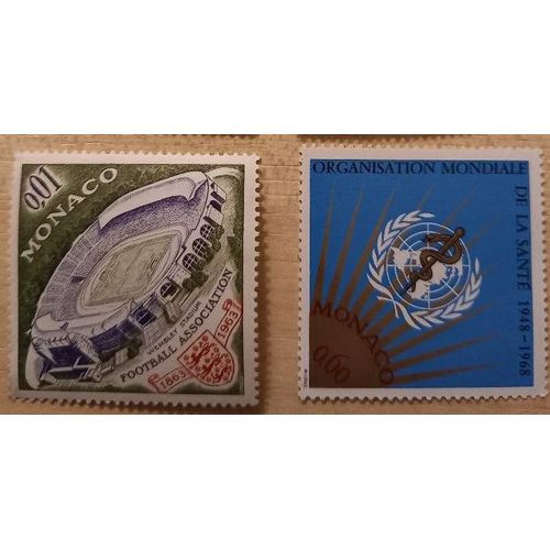 Deux Timbres Neufs Monaco, Football Association De 1963 À 1 Centime Et Organisation Mondiale De La Santé De 1968 À 60 Centimes.