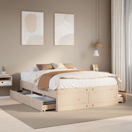 Vidaxl Cadre De Lit Sans Matelas Avec Tiroirs 140x190 Cm Bois De Pin