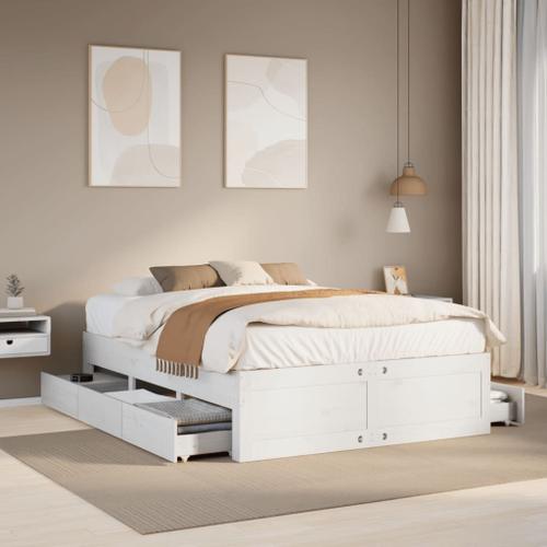 Vidaxl Cadre De Lit Sans Matelas Avec Tiroirs Blanc 140x200cm Bois Pin