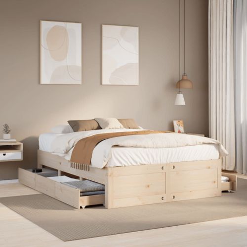 Vidaxl Cadre De Lit Sans Matelas Avec Tiroirs 140x200 Cm Bois De Pin