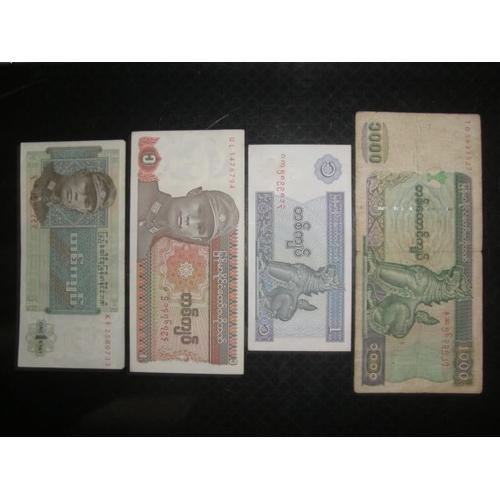 Lot De 4 Billets Birmanie Dont 2 Sous Occupation Japonaise En 1942/45