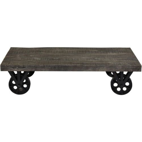 Table Basse Industrielle Sur Roues 120x60x30 Cm En Manguier Gris Foncé