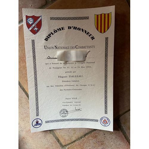 Diplome D Honneur Union Nationale Des Combattants