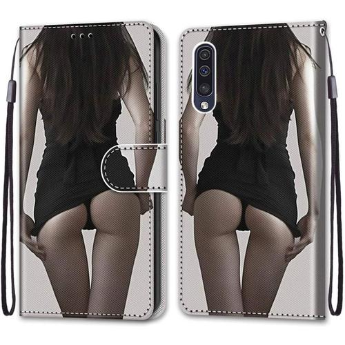 Coque En Pu Cuir Pour Samsung Galaxy A50 6.4"" Étui Flip Cover Clapet De Protection Portefeuille Avec Motif Upskirt Housse Magnétique Case Wallet Antichoc Cover Pour Samsung Galaxy A50 6.4