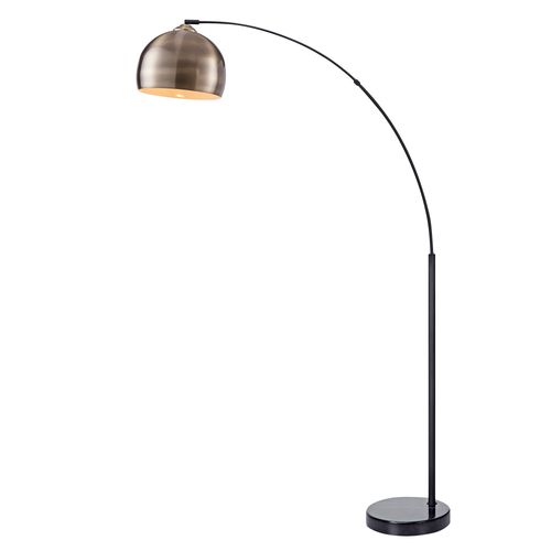 Lampadaire Arquer Arc Lampe De Salon Abat-Jour Bronzée Pied Marbre Noir Teamson Home Vn-L00010ab-Eu