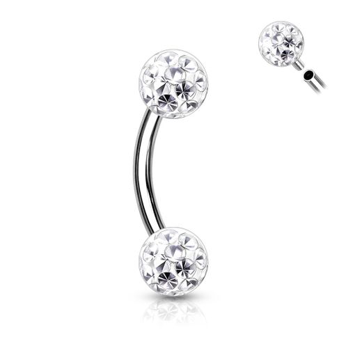 Piercing Arcade Boules Pavées Cristal Epoxyde Filetage Interne Barre Acier Inoxydable Anti Allergique Saba Blanc Lovepiercing