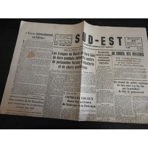 Journal "Sud-Est" Alpes Francaises N° 245678 Du 22 Septembre 1943 Guerre 39-45