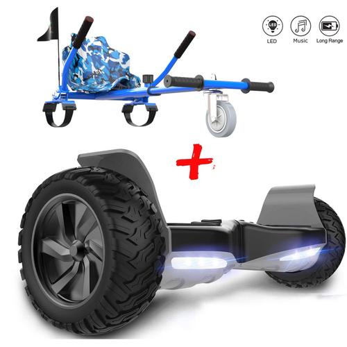 Evercross Hoverboard Overboard Gyropode Tout Terrain 8.5", Self-Balancing Scooter Hummer Suv, Bluetooth, 700w Noir + Hoverkart Kit Kart Bleu