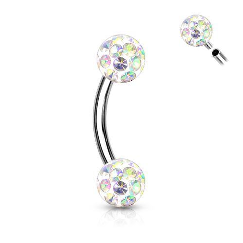 Piercing Arcade Boules Pavées Cristal Epoxyde Filetage Interne Barre Acier Inoxydable Anti Allergique Saba Multicolore Lovepiercing