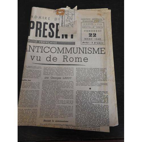 Journal Temps Present N° 83 Du 22 Mars 1946, Avec Timbre 30 Ct Marianne De Dulac : L'anticommunisme Vu De Rome