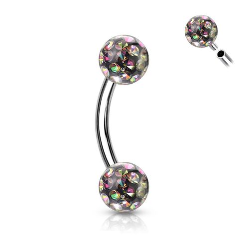Piercing Arcade Boules Pavées Cristal Epoxyde Filetage Interne Barre Acier Inoxydable Anti Allergique Saba Noir Multicolore Lovepiercing
