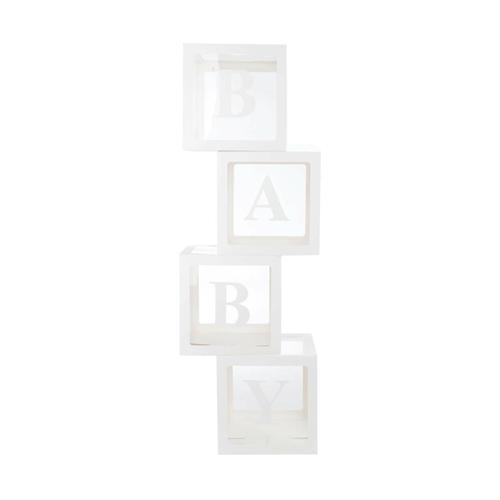 Baby Shower Cube Transparent Js One Ballon Decoration Boite De Fete Fille Garcon 4Pcs - 30X30X30Cm (Blanc)