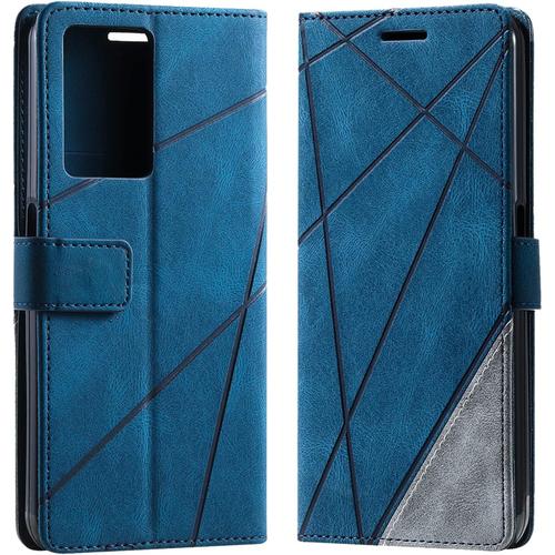 Coque Pour Oppo A57 5g 2022/A77 5g 2022/A57s 5g 2022/Realme V23, Rabat Portefeuille De Protection Cuir Pu Etui, Silicone Tpu Bumper Magnetique Housse Flip Porte Cartes Cover(Bleu)