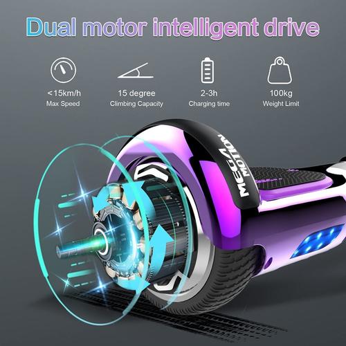 Mega motion hoverboard violet + kart noir pour enfants, hoverboard à deux  roues de 6,5 pouces avec haut-parleur bluetooth, gokart gyropode avec  lumières led, cadeau pour enfants et adolescents - Conforama