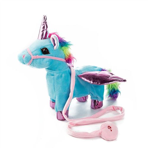 Jouet Peluche Électrique Licorne Chantante Walking Horse Calling Leash Pegasus Doll Electronic Pet Horse Toy Blue