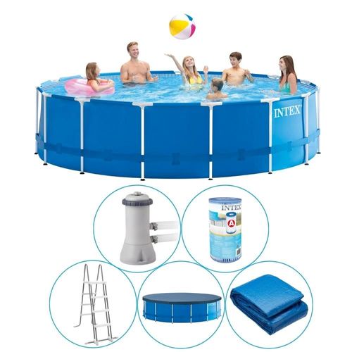 Intex - Metal Frame - Piscine avec pompe de filtration - 457x122 cm - Ronde - Piscine intérieure - Accessoires inclus