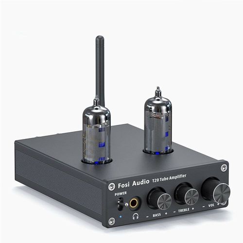 Amplificateur à tubes Bluetooth Récepteur stéréo 2 canaux Classe D Mini ampli de puissance numérique Hi-Fi Préampli Casque intégré compact pour haut-parleurs passifs domestiques avec tubes à vide 6J4 + alimentation