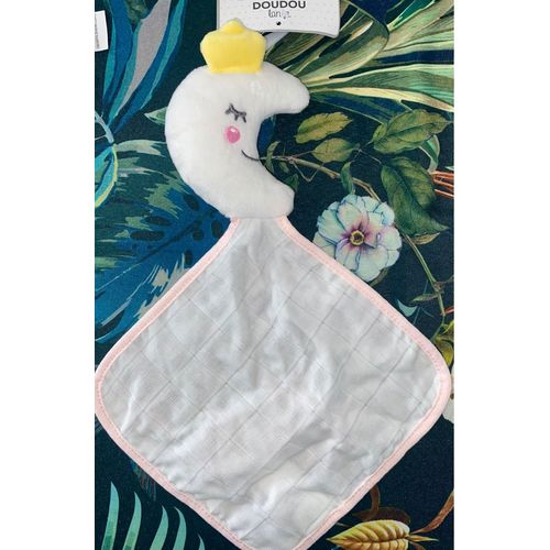 Doudou Lune Blanche  Lange Blanc Et Rose Peluche Jouet Bébé Naissance Comforter Moon Baby