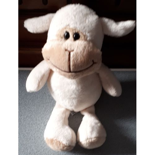 Peluche Doudou Mouton Blanc/Beige De Kinder Ferrero - Hauteur 26cm - Yeux Noirs Brillants