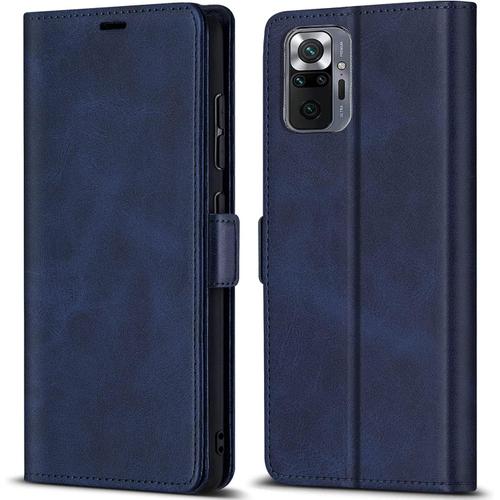 Coque Pour Xiaomi Redmi Note 10 Pro, Protection Housse En Cuir Pu Portefeuille Avec [Emplacements Cartes] [Fonction Support], Clapet Folio Etui Pour Xiaomi Redmi Note 10 Pro (Bleu)