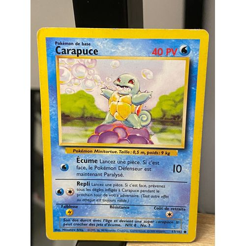 Carte Pokemon Carapuce 1995 Pv40 Type Eau