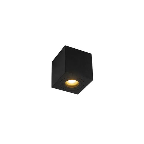 Qazqa Moderne Plafonnier Spot De Salle De Bain Moderne Carré Noir Ip44 - Capa Aluminium Noir Carré / Luminaire / Lumiere / Éclairage / Intérieur / Salon / Cuisine Gu10 Max. 1 X 50 Watt