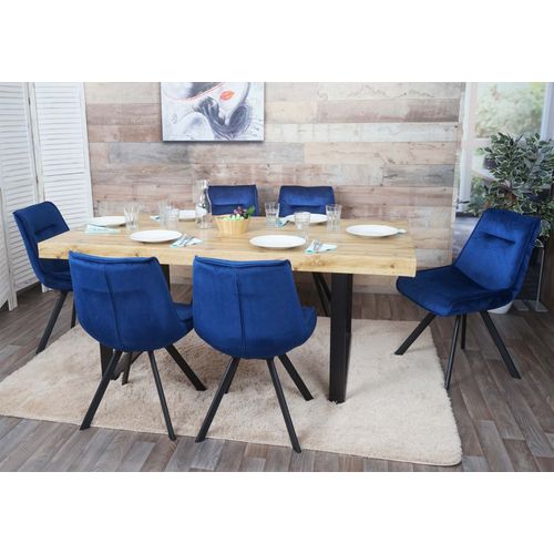Lot De 6 Chaises De Salle À Manger Hwc-K24, Chaise Rembourrée, Chaise De Cuisine, Métal Velours   Bleu