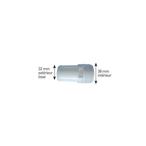 Adaptateur tuyauterie plastique 1"1/2MIP 38mm lisse - Hydro Air International