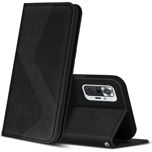 Coque Pour Xiaomi Redmi Note 10 Pro / 10 Pro Max, Premium Etui Housse En Cuir De Protection Avec [Magnetique], Clapet Folio Portefeuille Pour Xiaomi Redmi Note 10 Pro / 10 Pro Max (Noir)