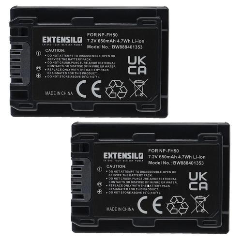 EXTENSILO 2x Batteries compatible avec Sony Cybershot DSC-HX100, DSC-HX100V, DSC-HX200V appareil photo, reflex numérique (650mAh, 7,2V, Li-ion)