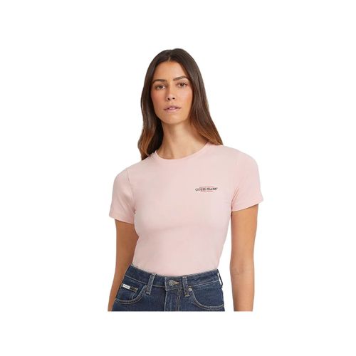 T Shirt Guess Slim Print Femme Rose