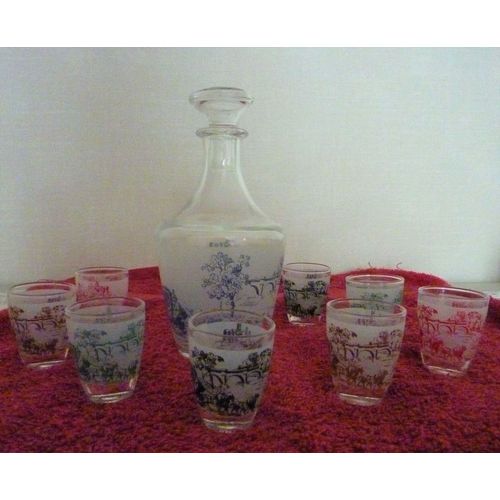 Service À Liqueur 9 Pièces En Verre Vintage Décor Façon Toile De Jouy